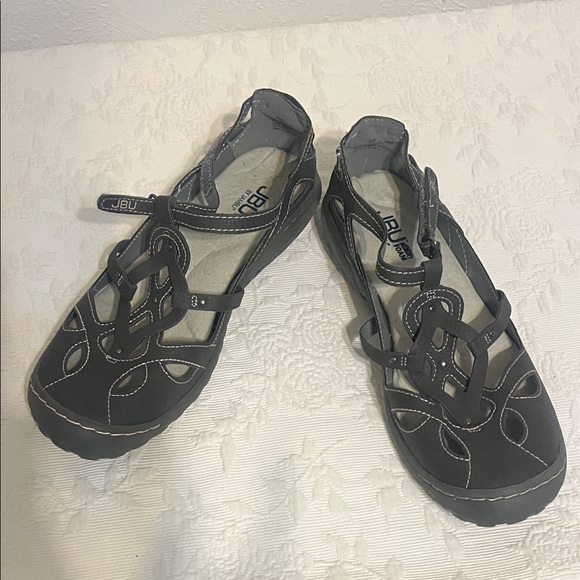 JBU Women's Black Sandals with White Stitching - Picture 1 of 6